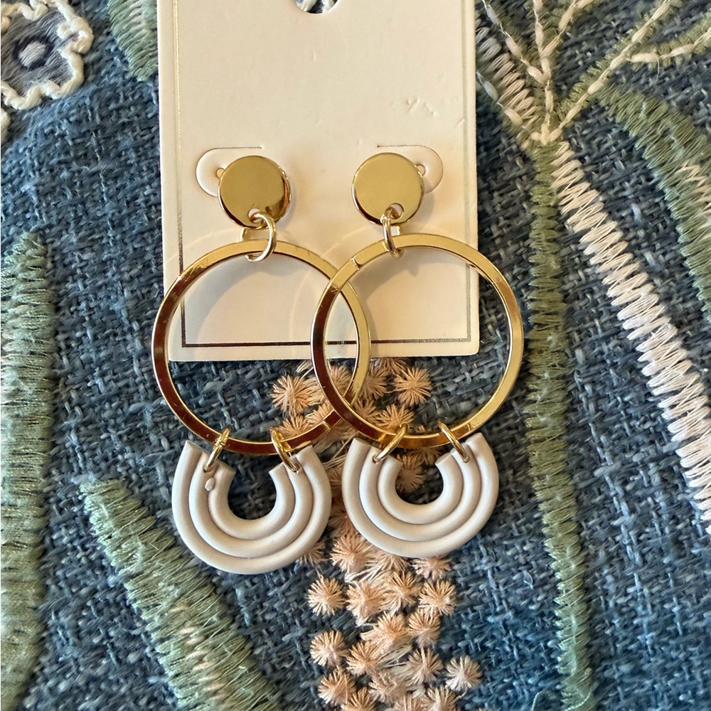Gold and White Hoop Earrings Boho